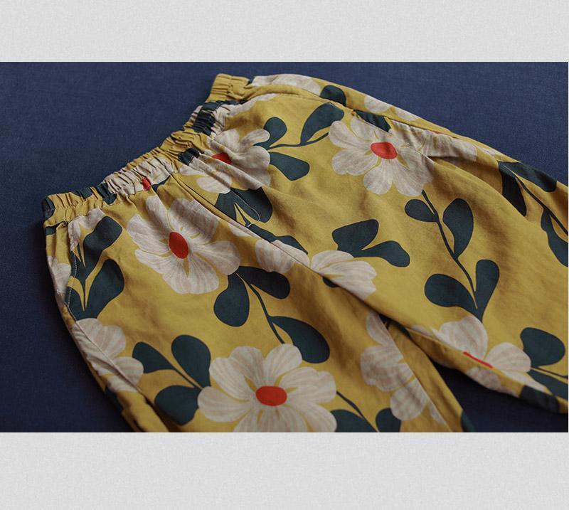summer loose print cotton linen casual harem women pants