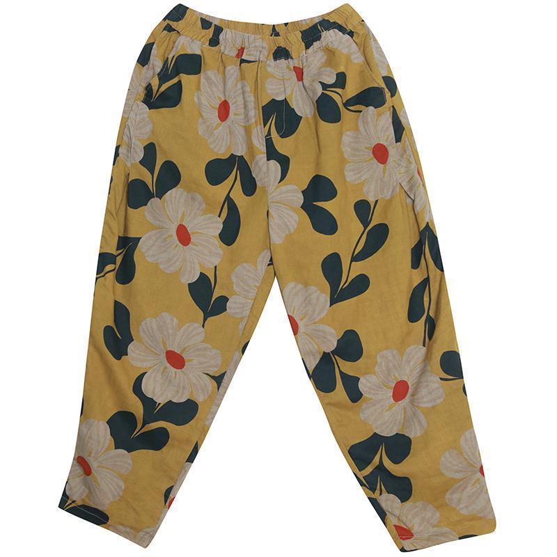 summer loose print cotton linen casual harem women pants