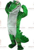 Green and gray crocodile BIGGYMONKEYmascot costume, giant alligator costume