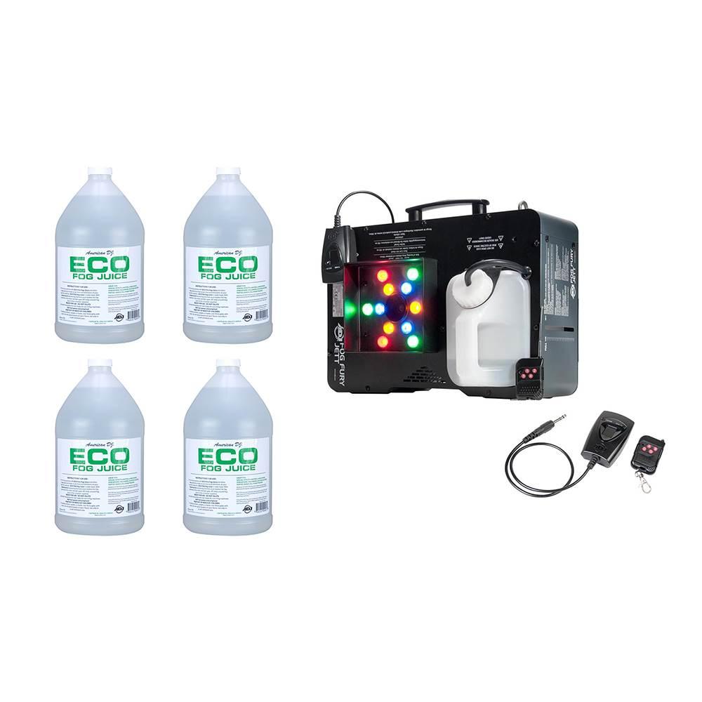 ADJ Fog Fury Jett Smoke Machine &amp; LED Lights + Eco-Fog Juice Fluid, 4 Gallons