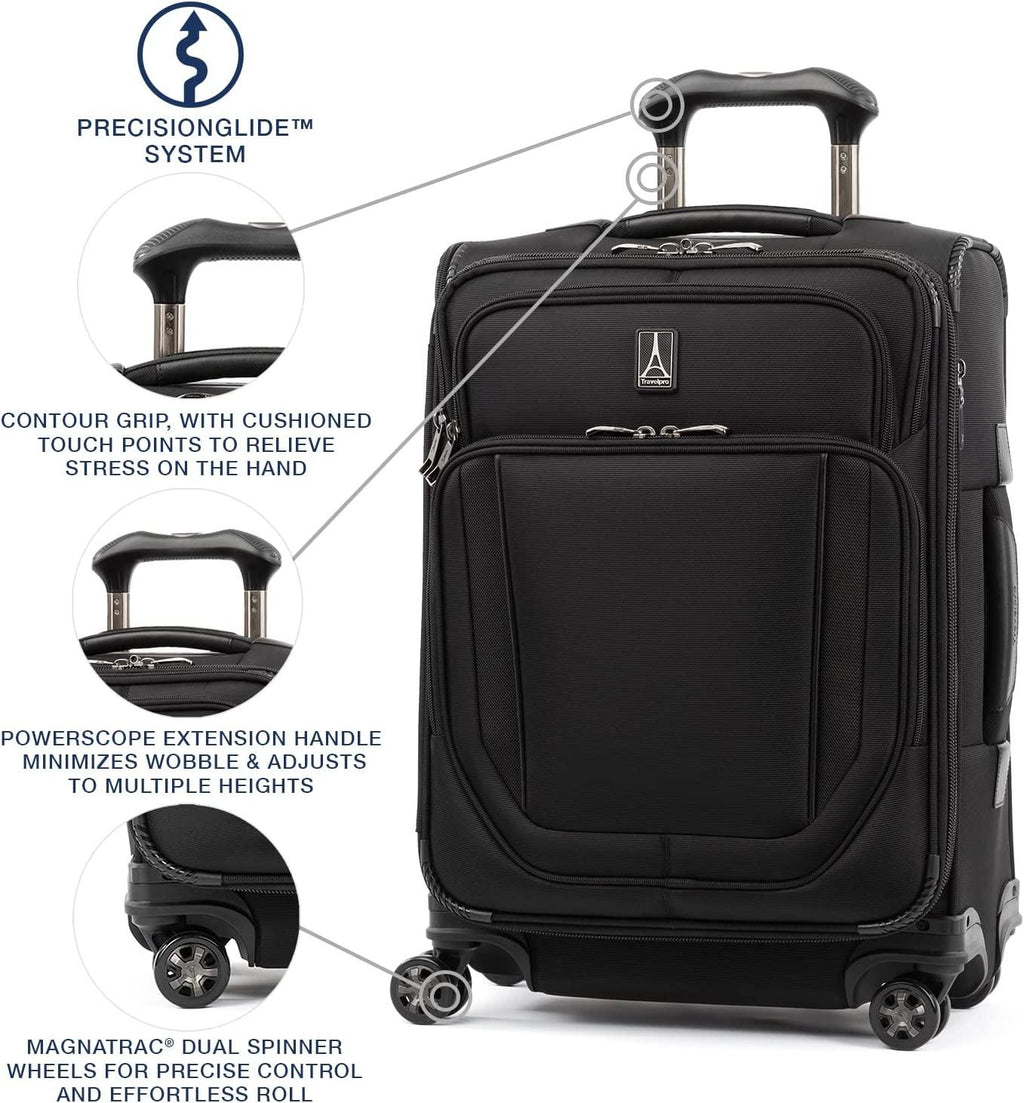 Crew Versapack Softside Expandable Spinner Wheel Luggage, Jet Black, Carry-On 21-Inch