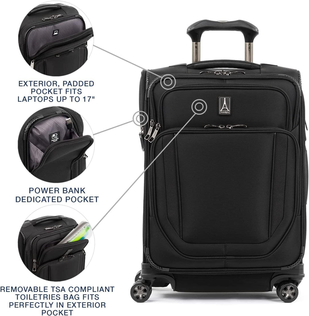 Crew Versapack Softside Expandable Spinner Wheel Luggage, Jet Black, Carry-On 21-Inch
