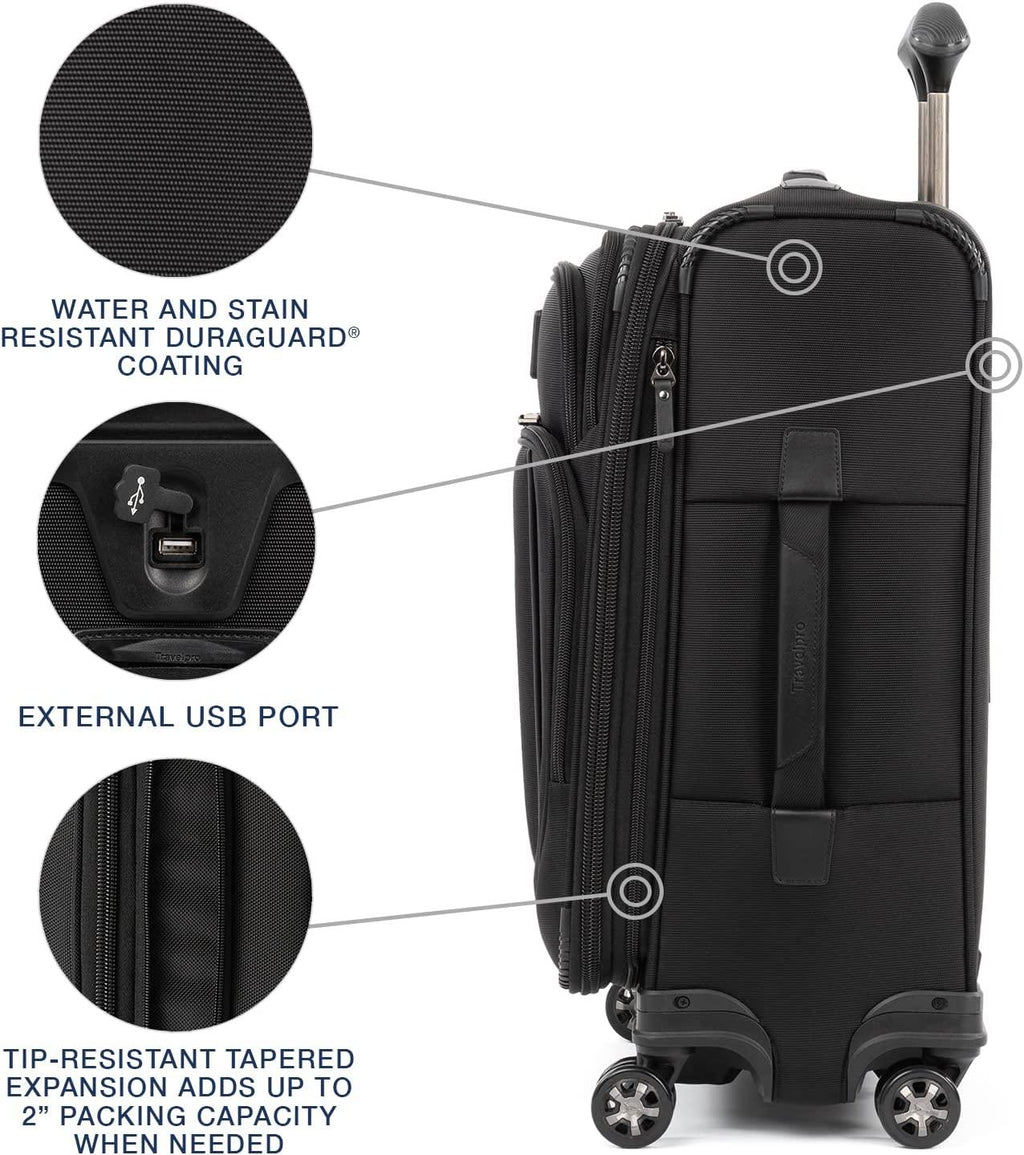 Crew Versapack Softside Expandable Spinner Wheel Luggage, Jet Black, Carry-On 21-Inch