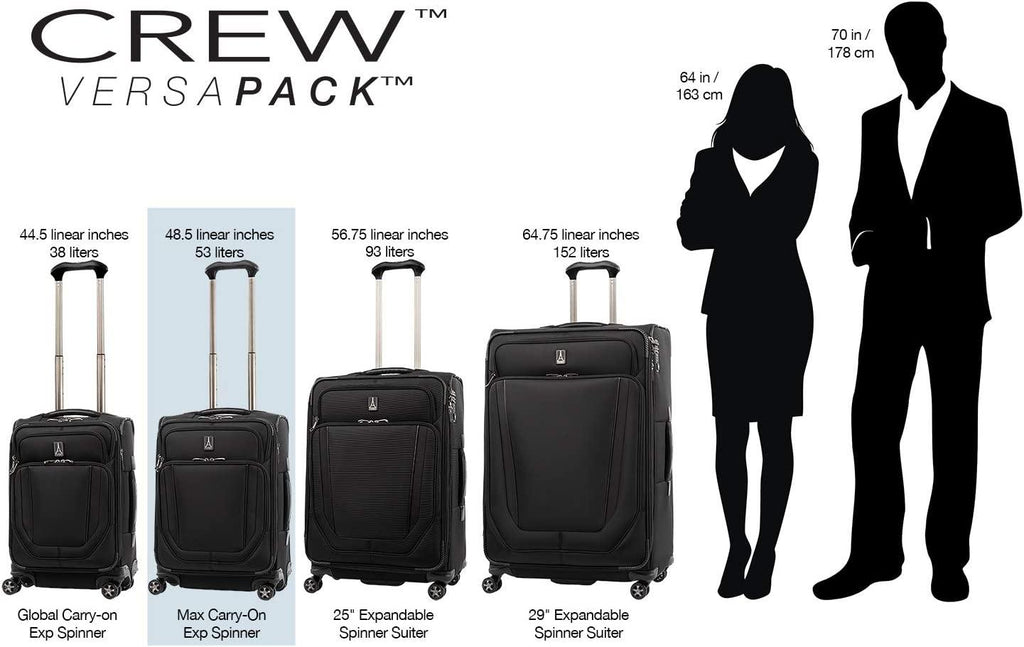 Crew Versapack Softside Expandable Spinner Wheel Luggage, Jet Black, Carry-On 21-Inch