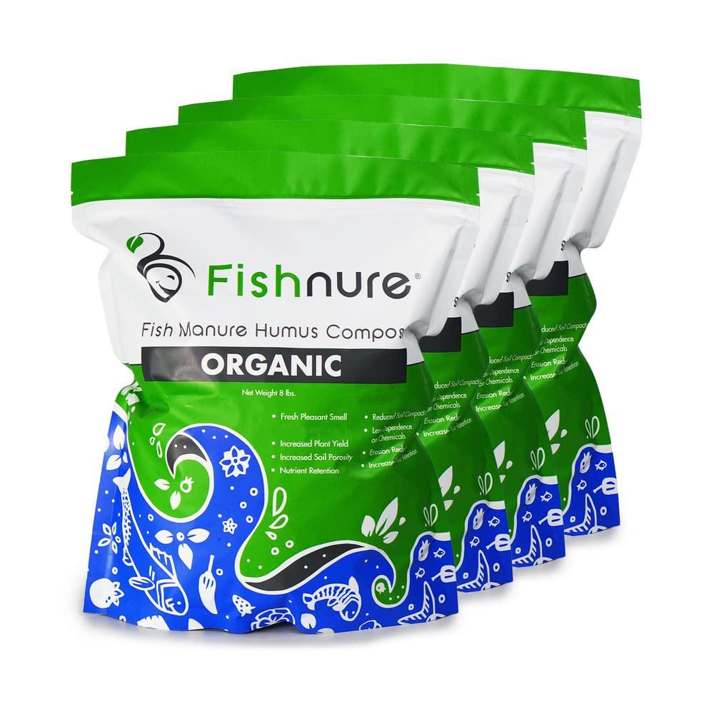 fishnure 32 pounds odorless organic humus compost fish manure fertilizer - omri listed - sustainably sourced with living microbes for potted plants, indoor plants, herb gardens , vegetable gardens, flower gardens, and fruit gardens