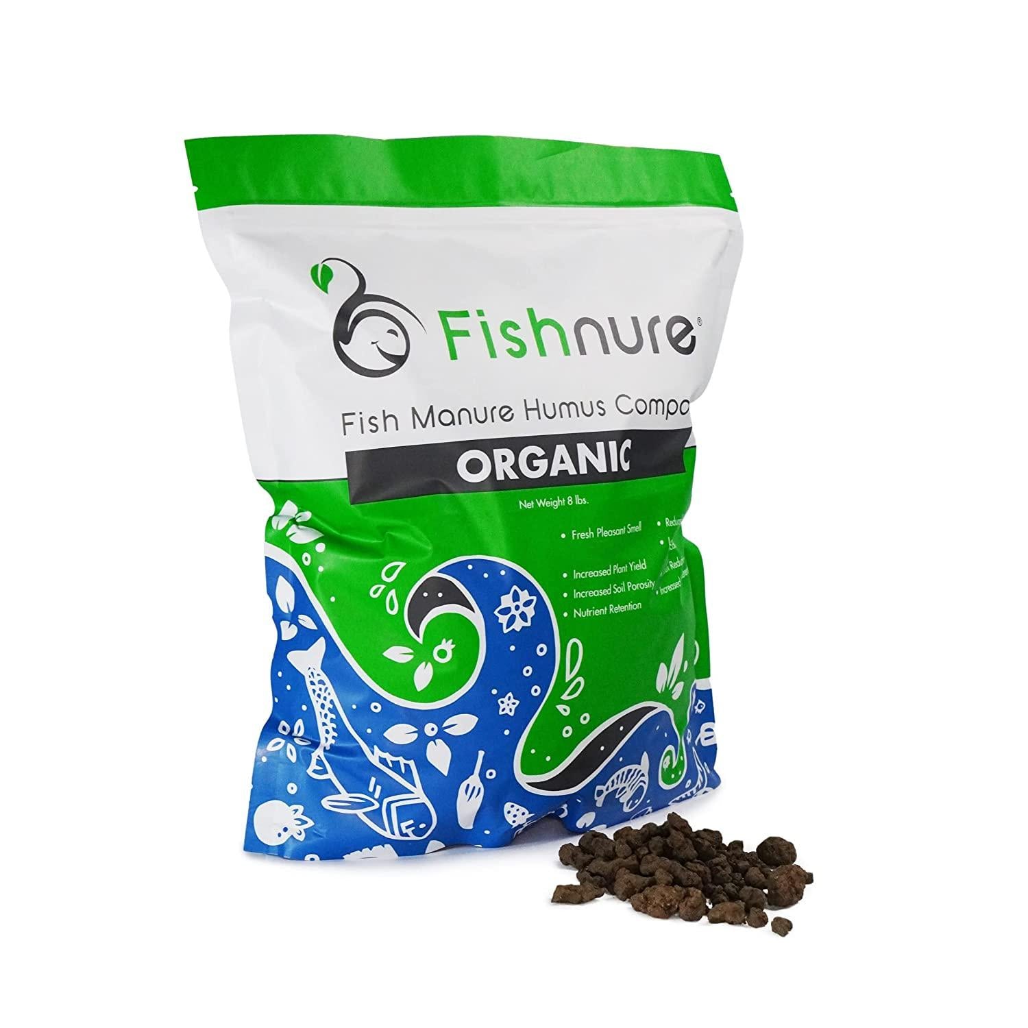 fishnure 32 pounds odorless organic humus compost fish manure fertilizer - omri listed - sustainably sourced with living microbes for potted plants, indoor plants, herb gardens , vegetable gardens, flower gardens, and fruit gardens