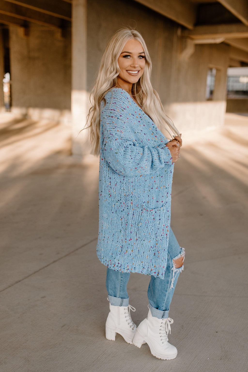 confetti chenille cardigan - baby blue