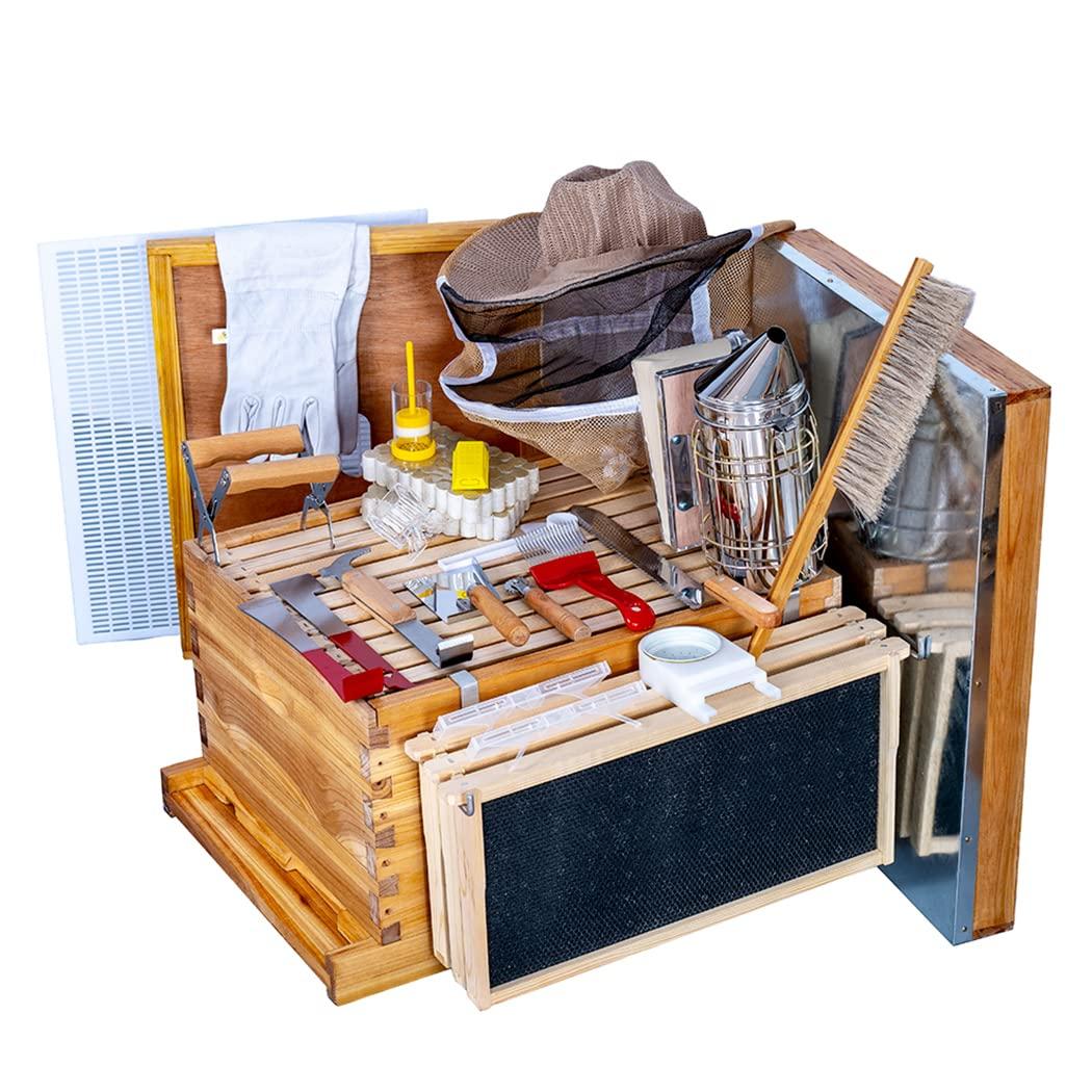 beehive starter kit 10-frame bee boxes and frames starter kit wax coated bee hives and supplies starter kit including beekeepig tools kit with beekeeping veil