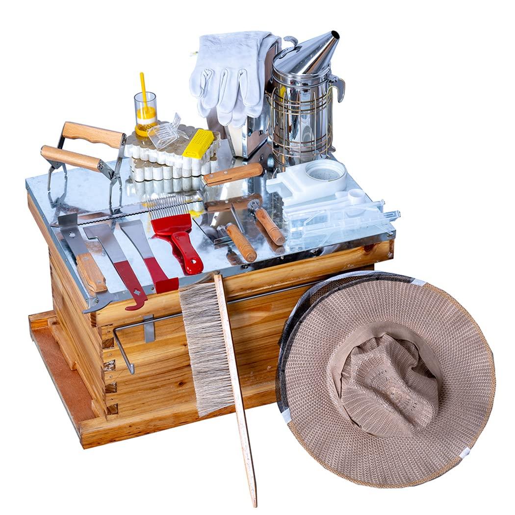 beehive starter kit 10-frame bee boxes and frames starter kit wax coated bee hives and supplies starter kit including beekeepig tools kit with beekeeping veil