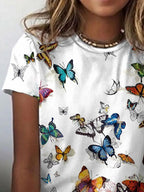 Round Neck Butterfly Print Casual Short-sleeved T-shirt