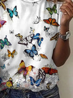 Round Neck Butterfly Print Casual Short-sleeved T-shirt