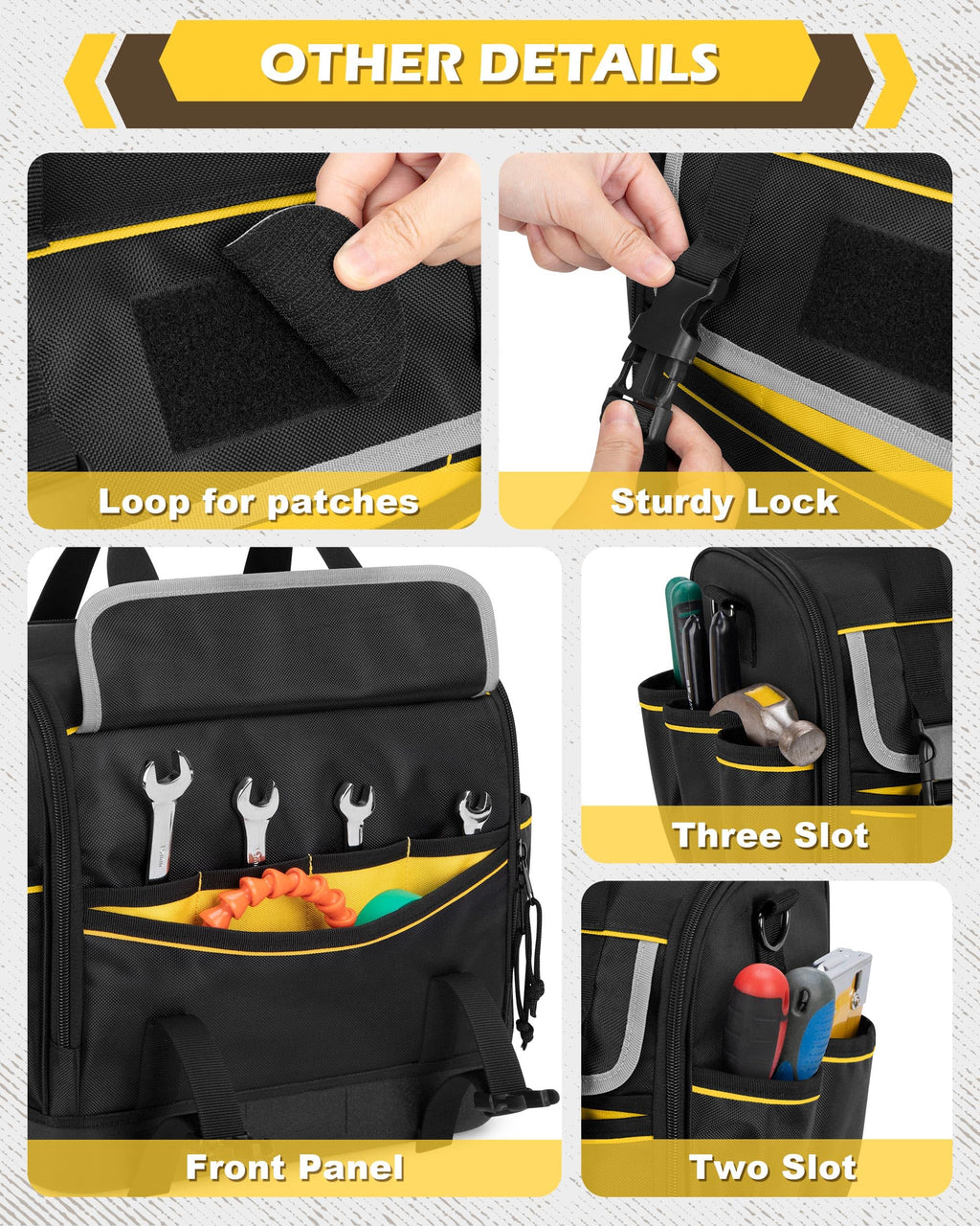 12-Inch Tool Bag with Hard Bottom, Electrician Tool Box Organizer | Detachable Divider, Multiple Pockets, Padded Handle, Adjustable Shoulder Strap, Ideal for Mechanics, Carpenters, Plumbers