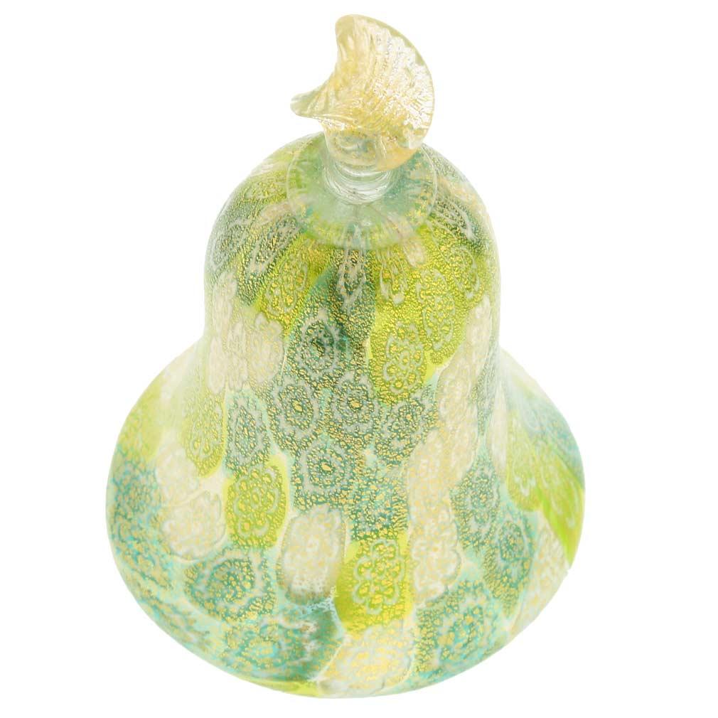 GlassOfVenice Murano Glass Golden Quilt Apple Green Millefiori Bell