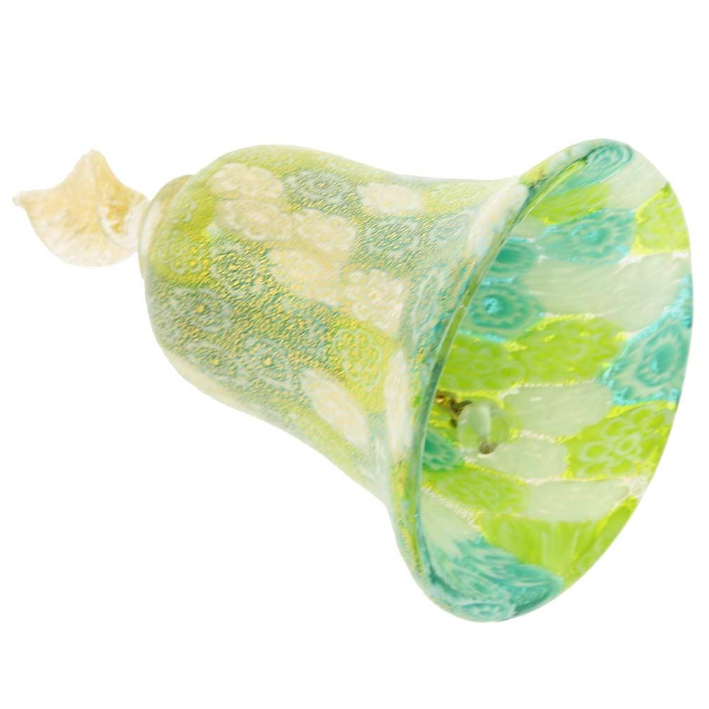 GlassOfVenice Murano Glass Golden Quilt Apple Green Millefiori Bell