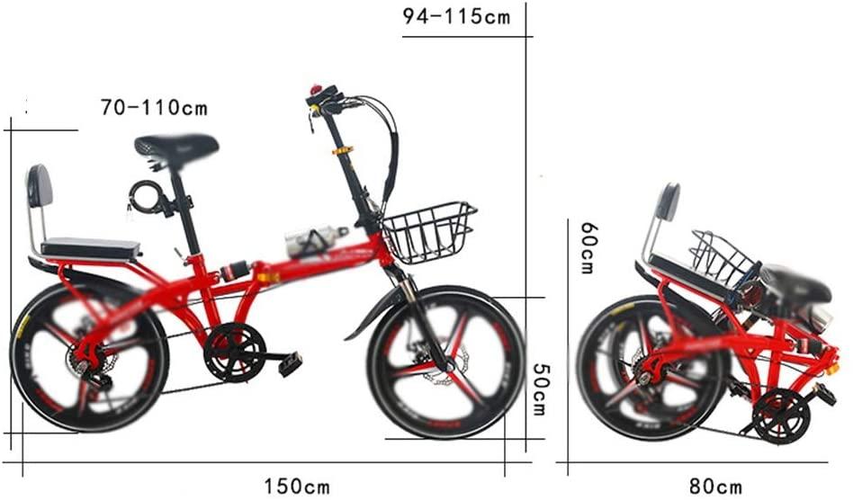 CHICAI Bike Single Speed Folding Bicycle, Double Shock Absorber, Double Disc Brake 16in/20in Wheels, Back Rack, High Carbon Steel Body (Color : Red, Size : 20in)