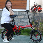 CHICAI Bike Single Speed Folding Bicycle, Double Shock Absorber, Double Disc Brake 16in/20in Wheels, Back Rack, High Carbon Steel Body (Color : Red, Size : 20in)
