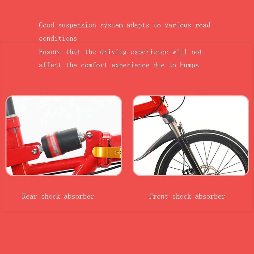 CHICAI Bike Single Speed Folding Bicycle, Double Shock Absorber, Double Disc Brake 16in/20in Wheels, Back Rack, High Carbon Steel Body (Color : Red, Size : 20in)