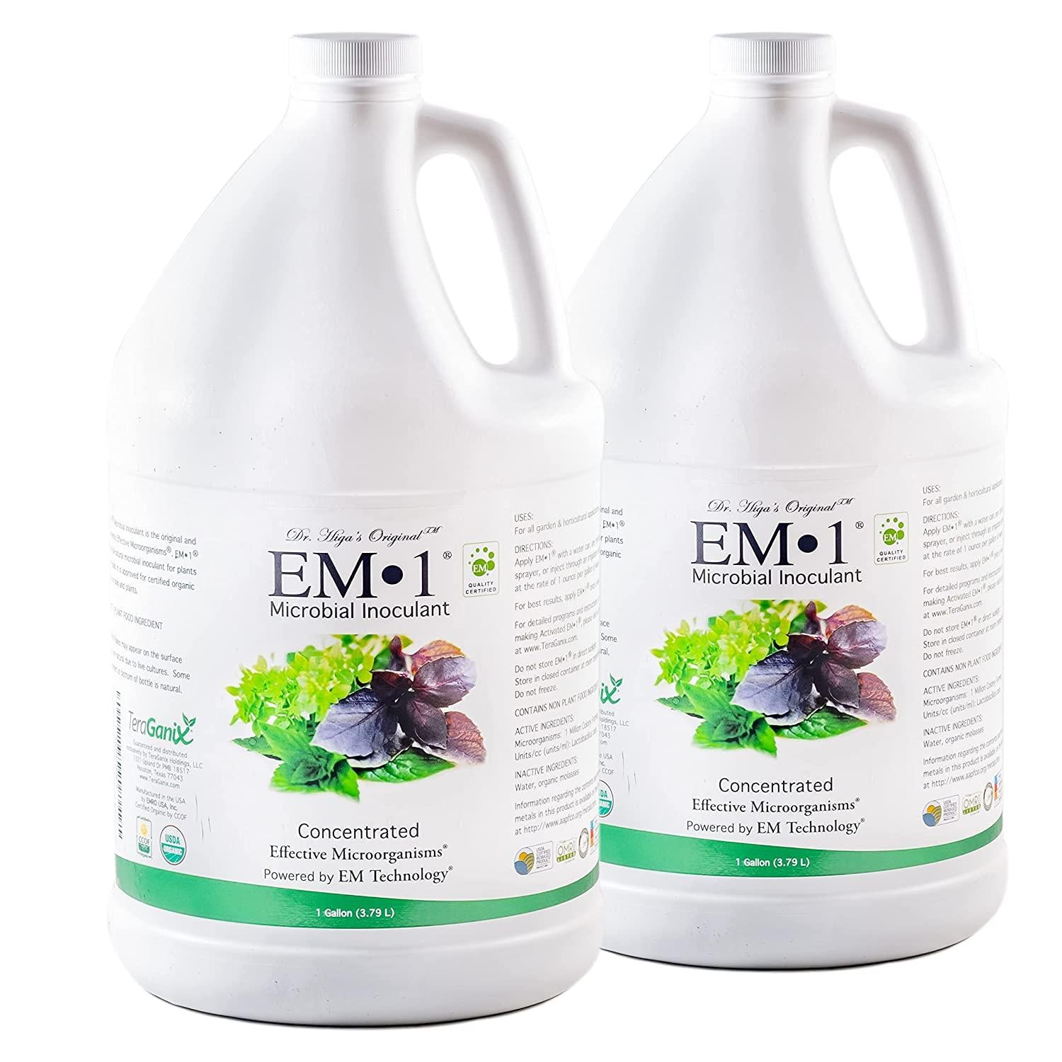 teraganix em-1 - certified organic microbial inoculant - plants &amp; soil | nontoxic active probiotic conditioner for lawn care | eliminate foul odors &amp; improve water quality (1 gallon 2-pack)