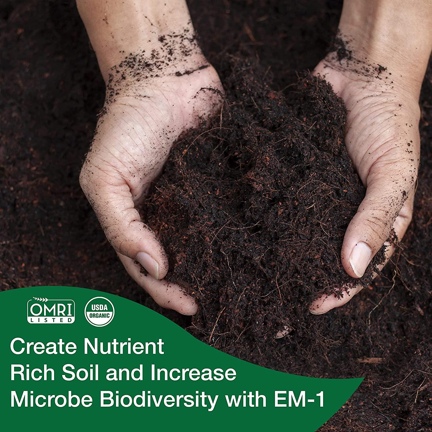teraganix em-1 - certified organic microbial inoculant - plants &amp; soil | nontoxic active probiotic conditioner for lawn care | eliminate foul odors &amp; improve water quality (1 gallon 2-pack)