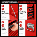 LarMetal Tool Box, Tool Box with 6 Drawers & Top Tray, Heavy-Duty Steel Tool Chest with Auto-LocDrawers and Side Handles for Gara& Workbench, Red