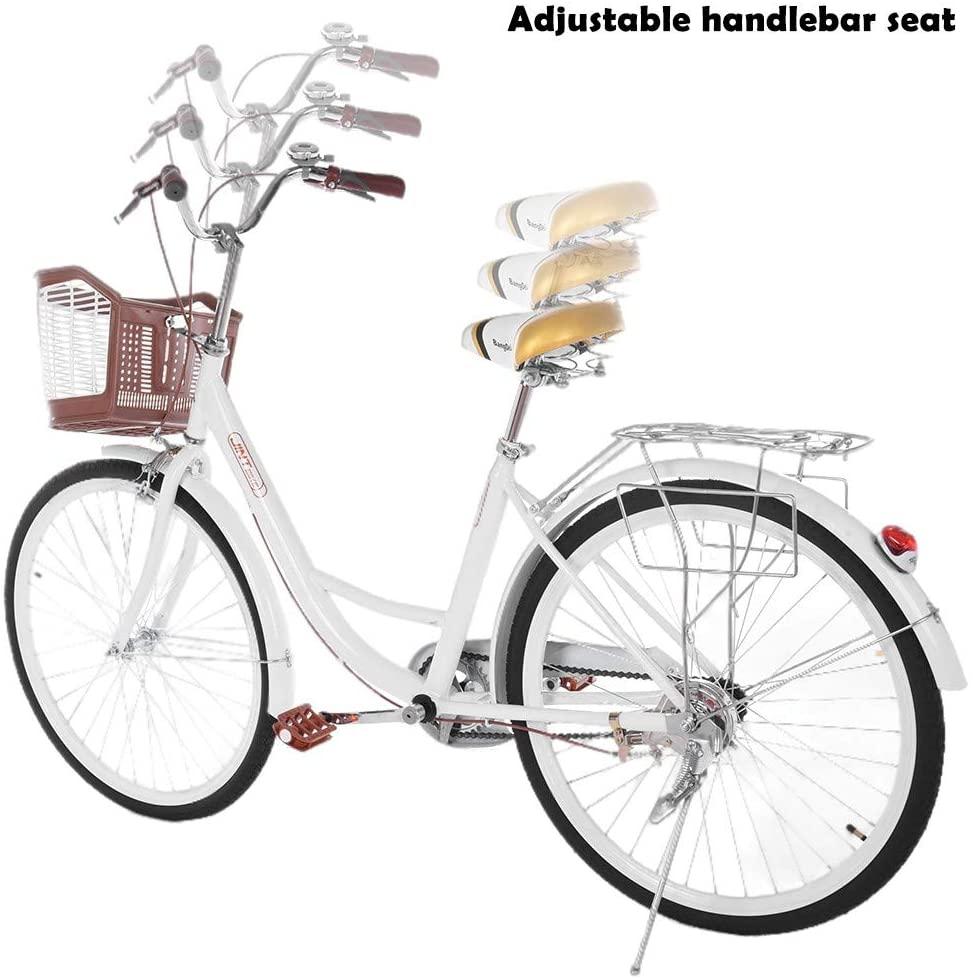 26 inch Beach Cruiser Bikes Single Speed Classic Retro Bicycles for Women, Comfortable Commuter Bike for Leisure Picnics &amp; Shopping, Women's Seaside Travel Bicycle with Baskets &amp; Rear Racks