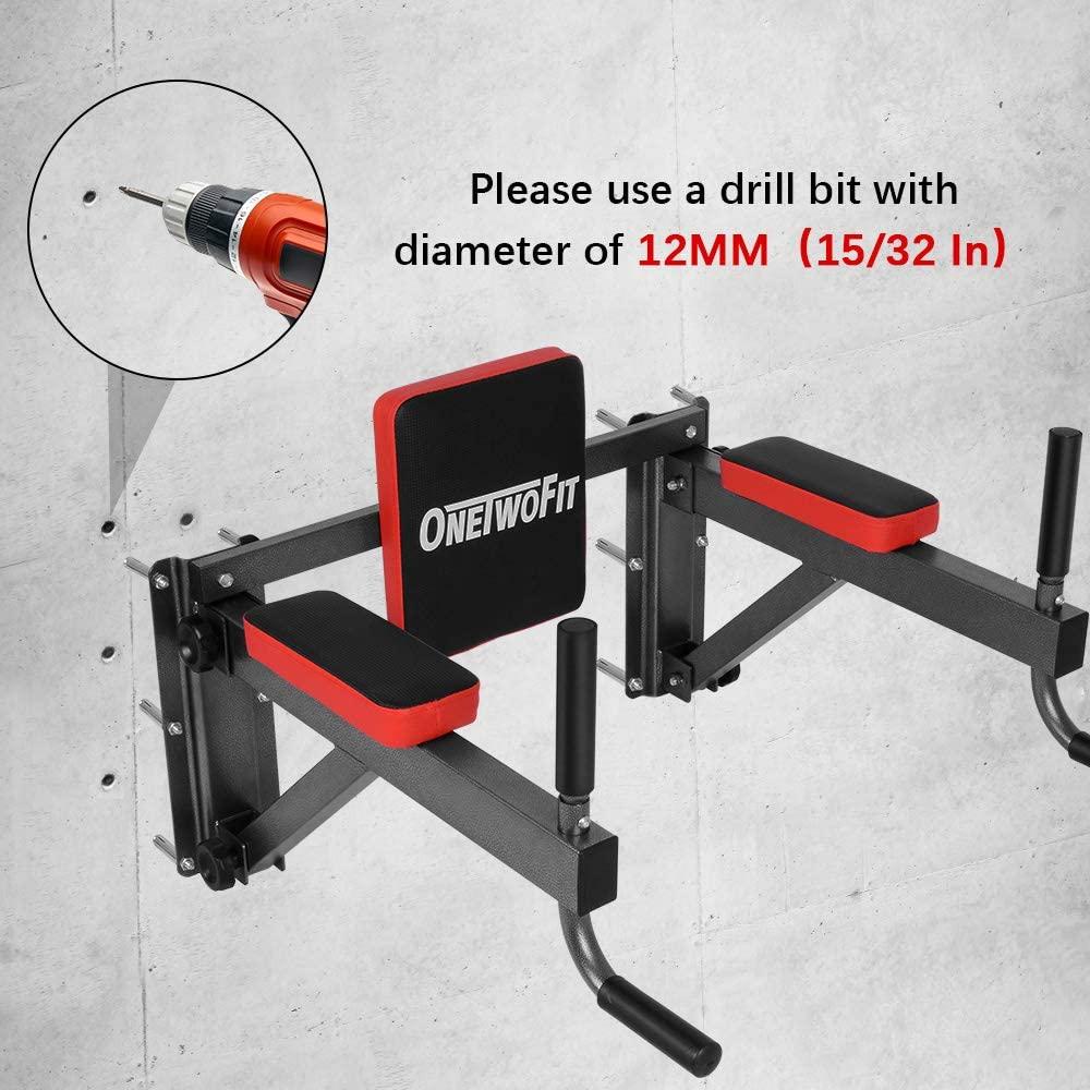 ONETWOFIT Multifunctional Wall Mounted Pull Up Bar Power Tower Set Chin Up Station Home Gym Workout Strength Training Equipment Fitness Dip Stand Supports to 330 Lbs