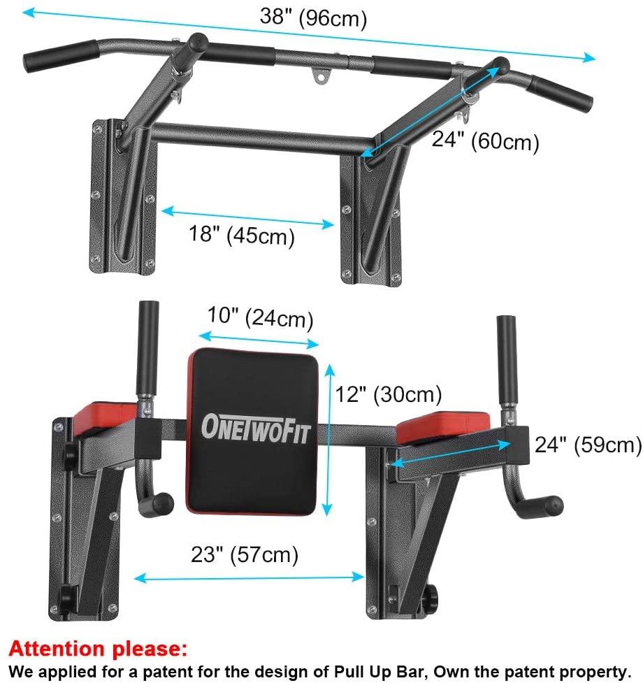 ONETWOFIT Multifunctional Wall Mounted Pull Up Bar Power Tower Set Chin Up Station Home Gym Workout Strength Training Equipment Fitness Dip Stand Supports to 330 Lbs