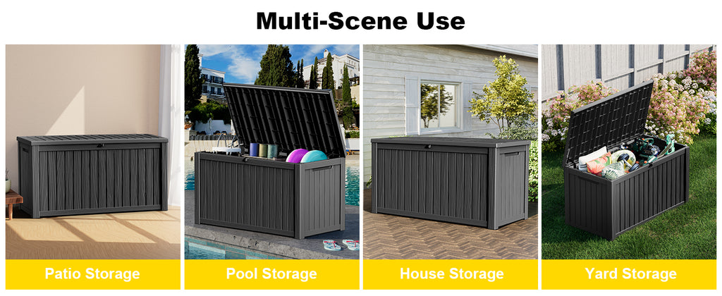 200 Gallon Outdoor Deck Box, Lockable Waterproof Outdoor StoraBoxes For Garden Tools,Indoor Cushions,Accessories Outside StoraResin Weatherproof Container(Black)
