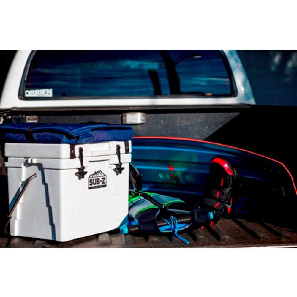 23 Qt. White and Blue Seat Hard Cooler with Removable Soft Cushioned Seat