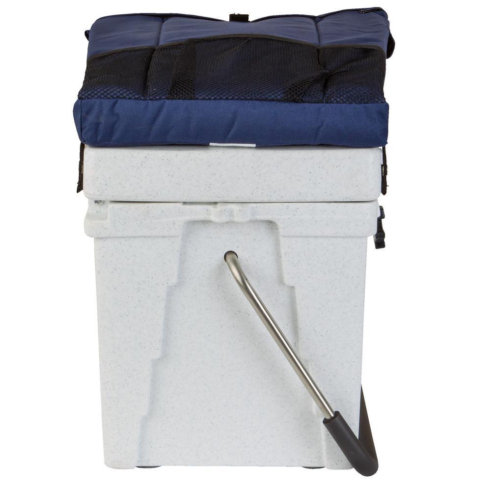 23 Qt. White and Blue Seat Hard Cooler with Removable Soft Cushioned Seat
