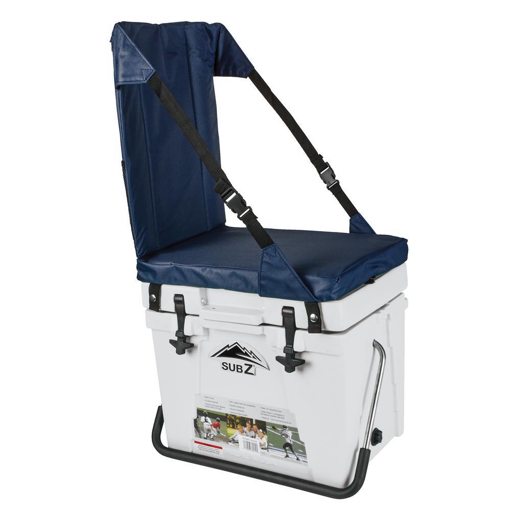23 Qt. White and Blue Seat Hard Cooler with Removable Soft Cushioned Seat