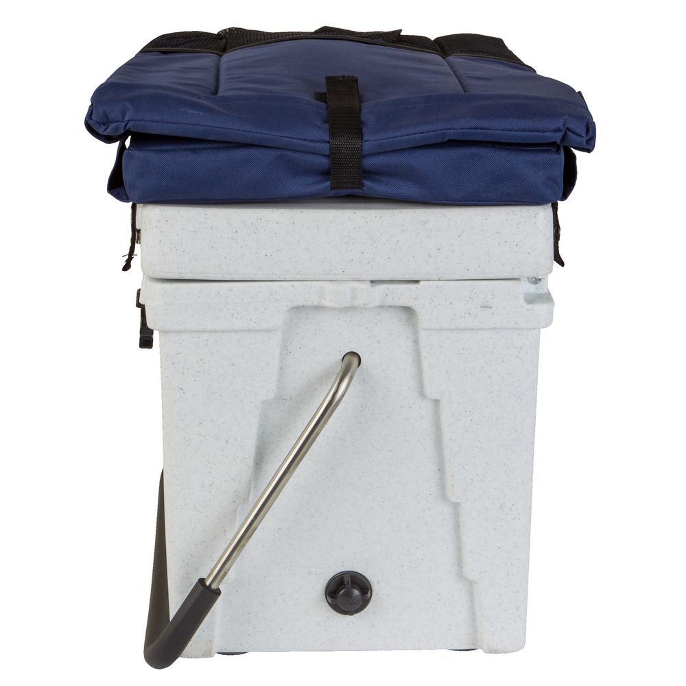 23 Qt. White and Blue Seat Hard Cooler with Removable Soft Cushioned Seat