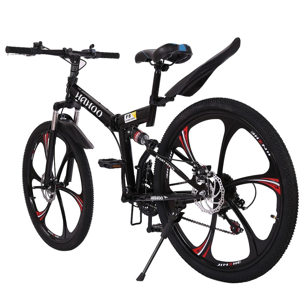 VKEKIEO 26 inch Adult Mountain Bikes,21 speed Full Suspension Folding Mountain Bicycle,6 spoke Magnesium Wheels,Black