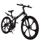 VKEKIEO 26 inch Adult Mountain Bikes,21 speed Full Suspension Folding Mountain Bicycle,6 spoke Magnesium Wheels,Black