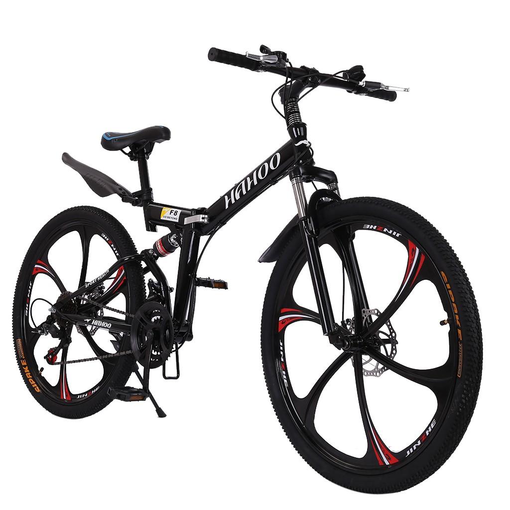 VKEKIEO 26 inch Adult Mountain Bikes,21 speed Full Suspension Folding Mountain Bicycle,6 spoke Magnesium Wheels,Black