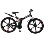 VKEKIEO 26 inch Adult Mountain Bikes,21 speed Full Suspension Folding Mountain Bicycle,6 spoke Magnesium Wheels,Black