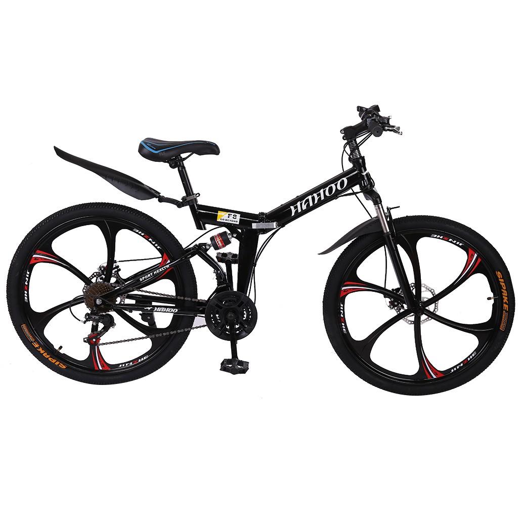 VKEKIEO 26 inch Adult Mountain Bikes,21 speed Full Suspension Folding Mountain Bicycle,6 spoke Magnesium Wheels,Black