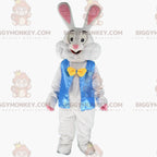 White rabbit costume with a blue jacket