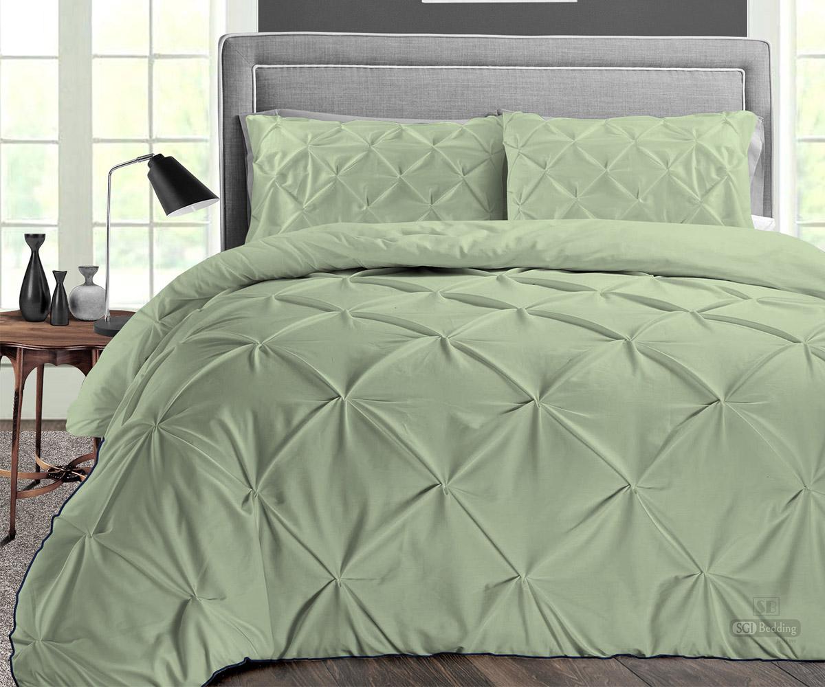 Twin Comforter Pinch Moss 300 GSM Plush Siliconized Microfiber Fill Duvet Insert Box Stiched Quilted Fluffy Soft 600 TC Egyptian Cotton Shell with Piping &amp; Pillowcases