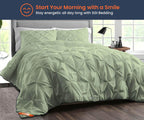 Twin Comforter Pinch Moss 300 GSM Plush Siliconized Microfiber Fill Duvet Insert Box Stiched Quilted Fluffy Soft 600 TC Egyptian Cotton Shell with Piping &amp; Pillowcases