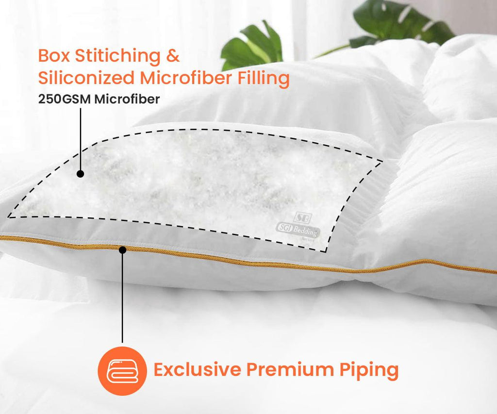 Twin XL Comforter Solid Peach 300 GSM Plush Siliconized Microfiber Fill Duvet Insert Box Stiched Quilted Fluffy Soft 600 TC Egyptian Cotton Shell with Piping &amp; Pillowcases