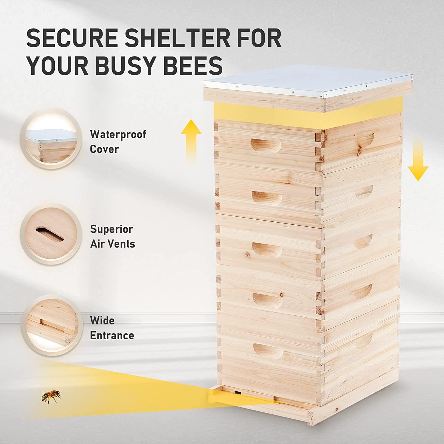 co-z 5 layer bee hive, beehive for honey, bee box beekeeping supplies, hive kit for starter beekeeper (no frames)