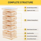 co-z 5 layer bee hive, beehive for honey, bee box beekeeping supplies, hive kit for starter beekeeper (no frames)