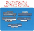 1000 Pcs CLIP-ON Wheel Weight  MC Type 1.25 1.1/4oz  35g Total 1250oz