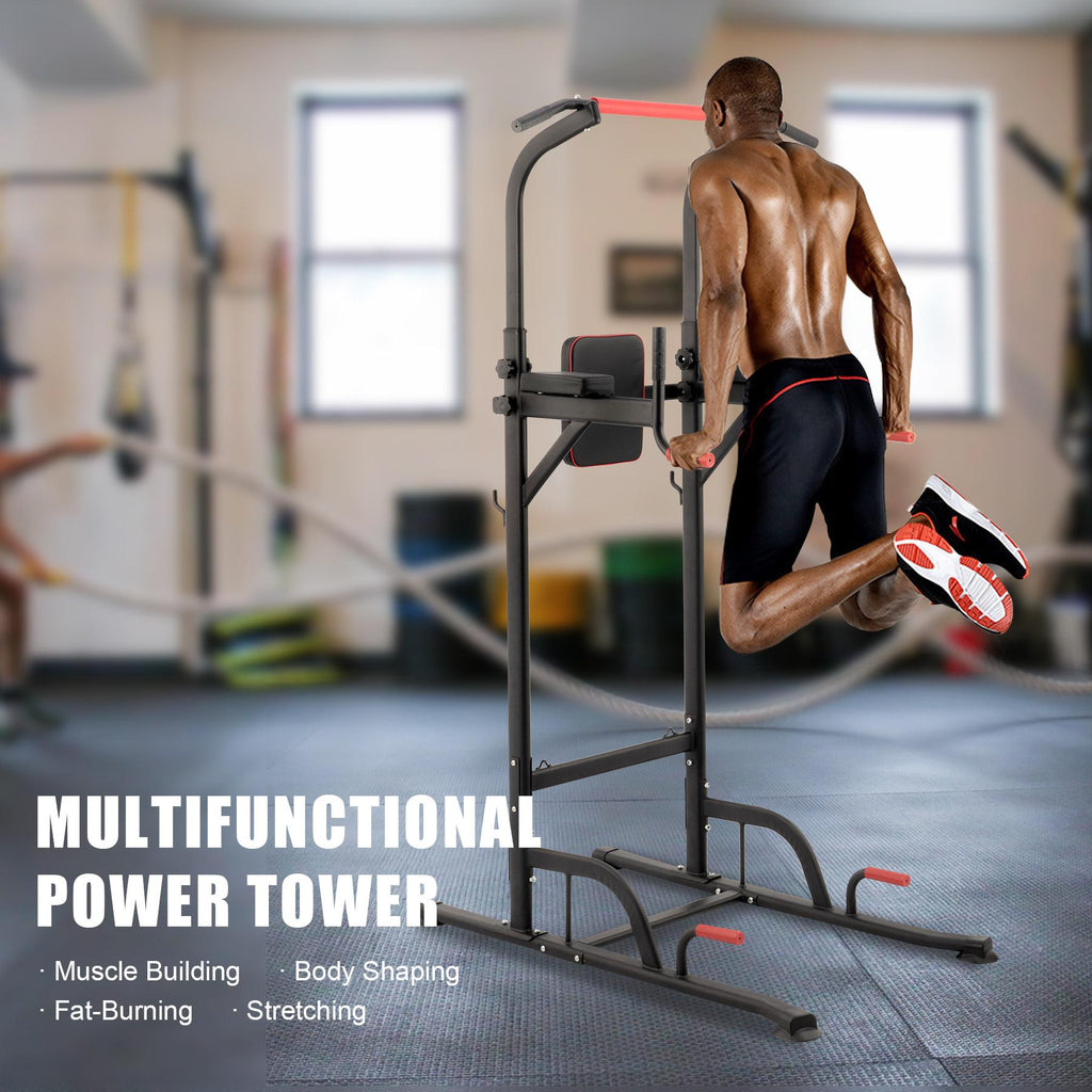 Power Tower Pull Up Bar Dip Station Adjustable Height Home Gym Workout Equipment