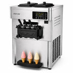 Commercial Ice Cream Machine, 20-28L/H Yield, 2200W 3-Flavor Countertop Soft Serve Ice Cream Maker  Steel, 2 x 6L Hoppers with LED Panel Auto Clean for Restaurants Cafes Snack Bars
