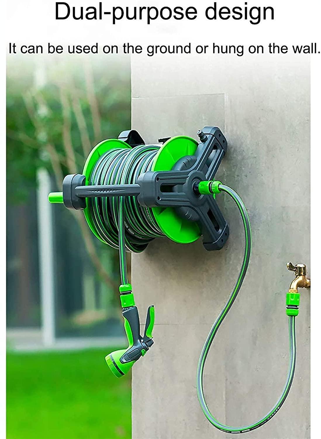 HTTJDY Outdoor Product Automatic Hose Storage Rack, Garden Watering Tool with Adjustable Nozzle, Automatic Hose Reel Rack That Can Be Wall-mounted, Used for Garden, Lawn Irrigation, Car Washing Cleani