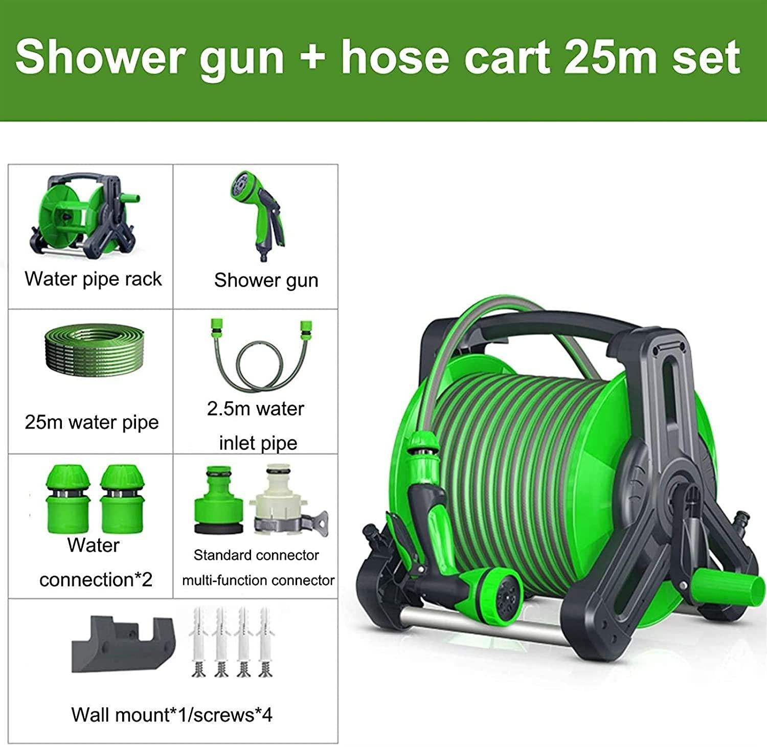 HTTJDY Outdoor Product Automatic Hose Storage Rack, Garden Watering Tool with Adjustable Nozzle, Automatic Hose Reel Rack That Can Be Wall-mounted, Used for Garden, Lawn Irrigation, Car Washing Cleani