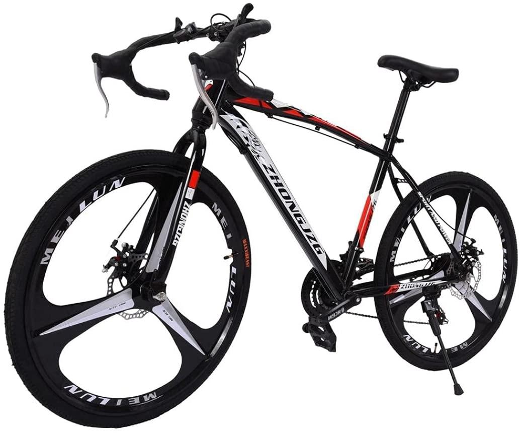 26 Inch Bikes 21 Speed Road Bike 700C Wheels Road Bicycle Dual Disc Brake Bicycles for Men and Women Black.