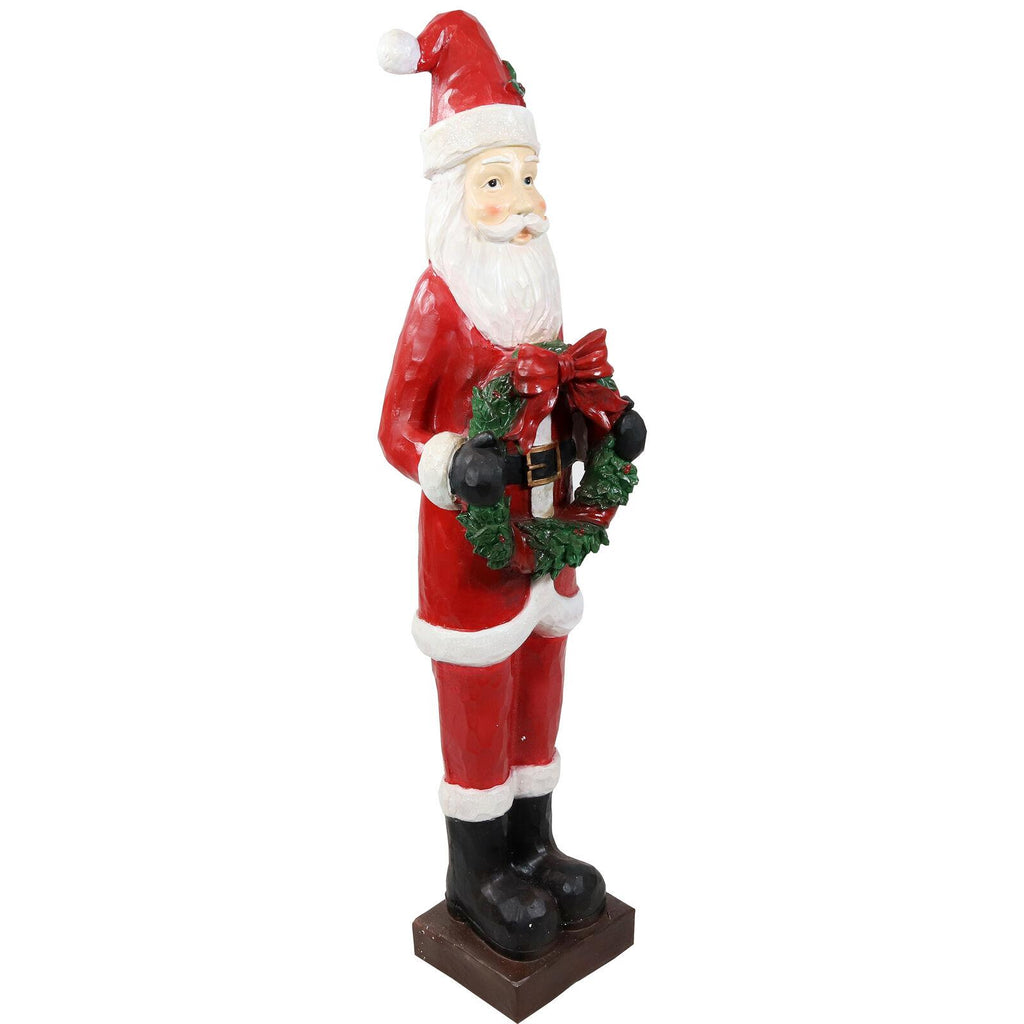 Sunnydaze Santa with Christmas Wreath Indoor/Outdoor Holiday Statue - 46.5-Inch